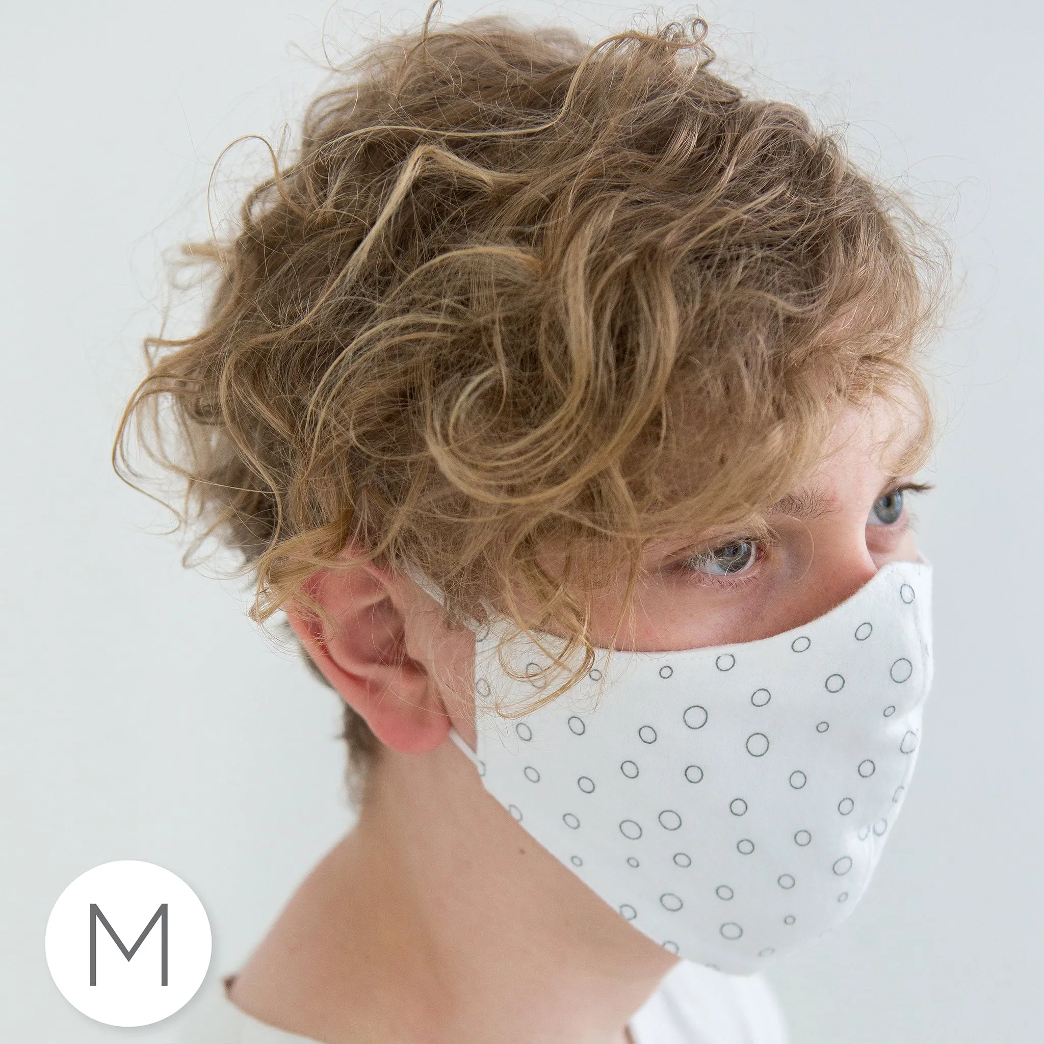 2-Layer Woven Soft Brushed Cotton Face Mask, Polka Dots, Blue, Made in USA - 10 Pack