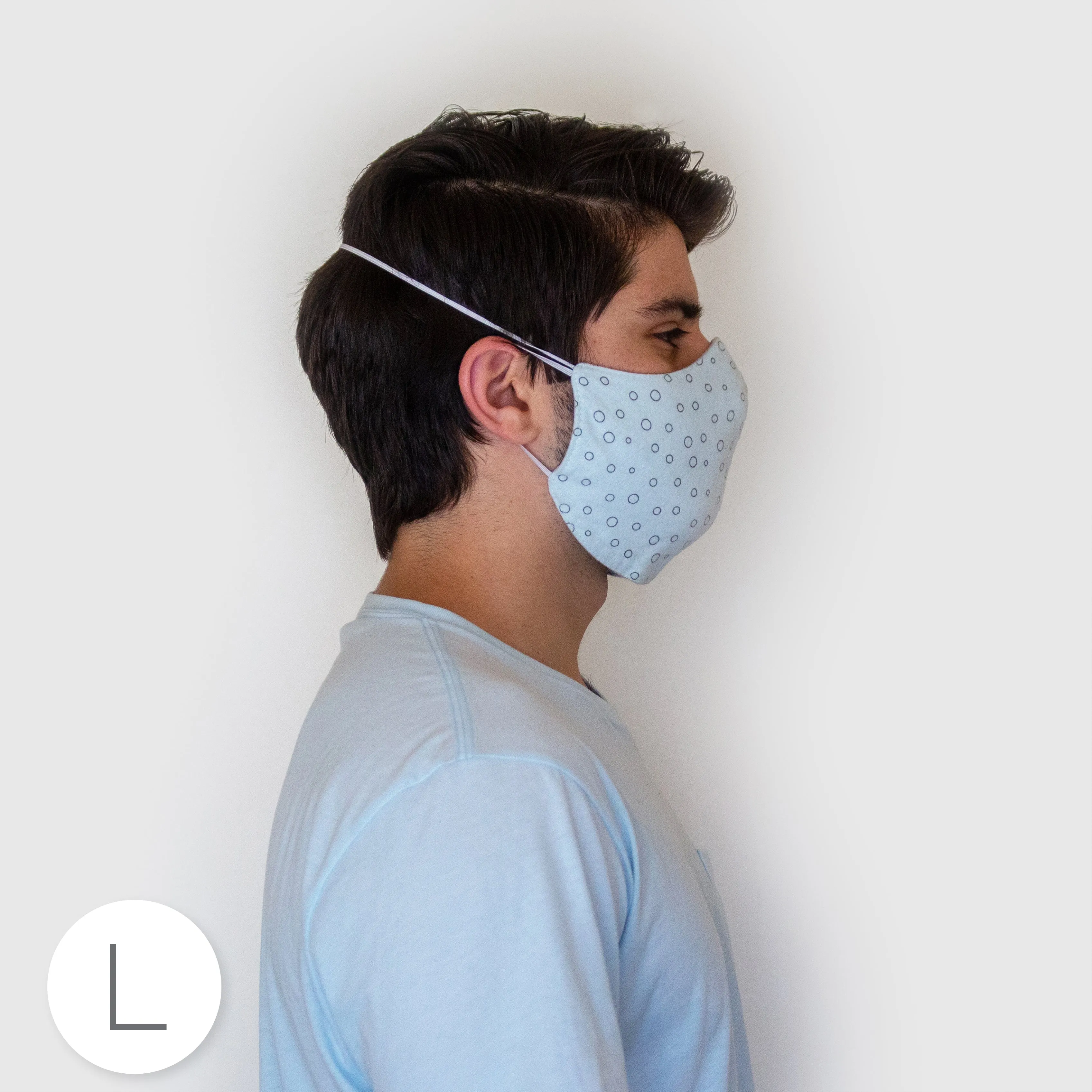 2-Layer Woven Soft Brushed Cotton Face Mask, Polka Dots, Blue, Made in USA - 10 Pack