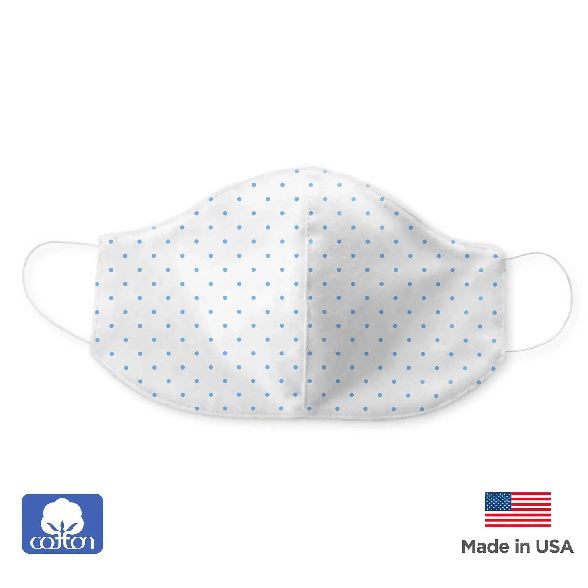 2-Layer Woven Soft Brushed Cotton Face Mask, Polka Dots, Blue, Made in USA - 10 Pack