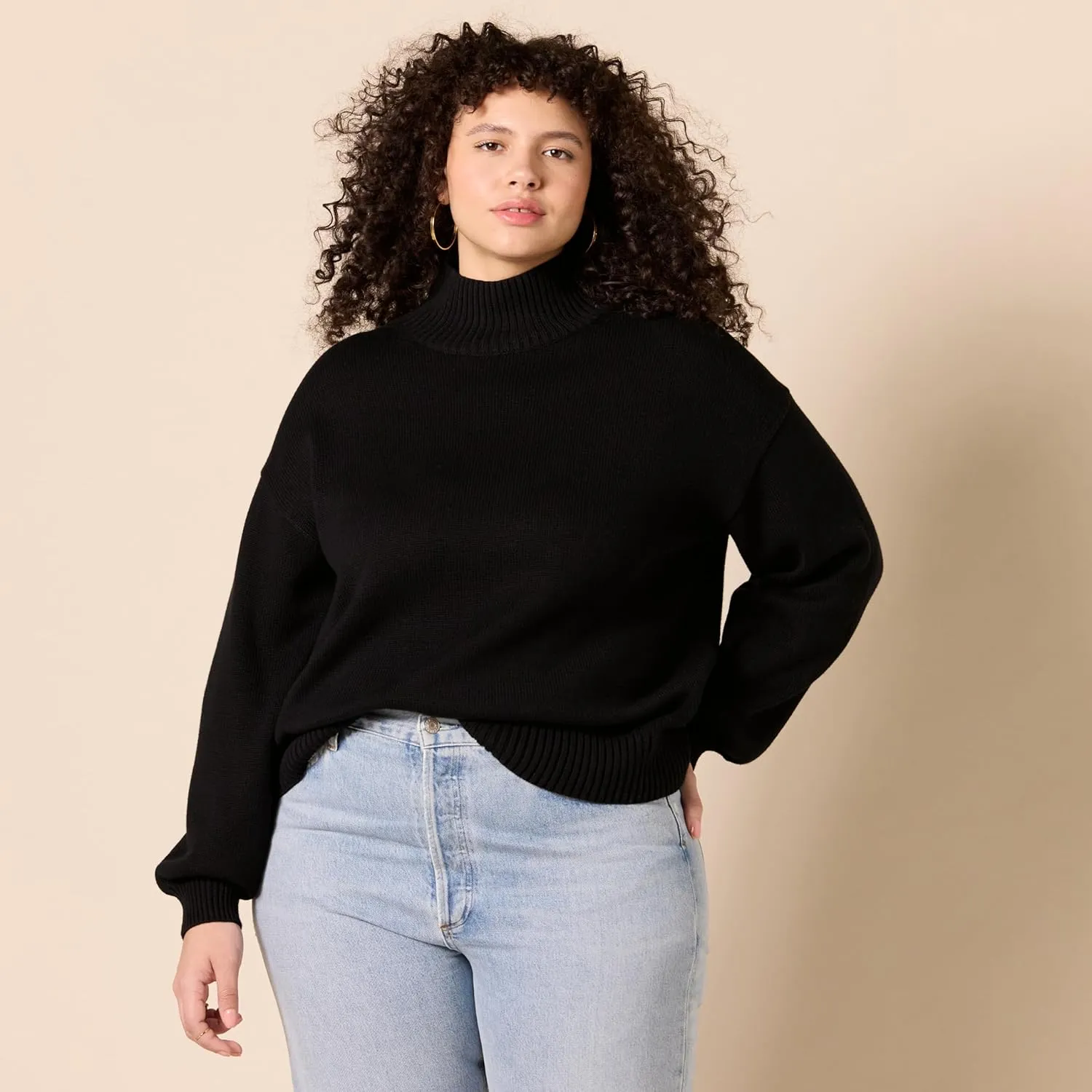 Amazon Essentials Women's Pull-Over Cotton Sweaters, Funnel-Neck, Available in Plus Size