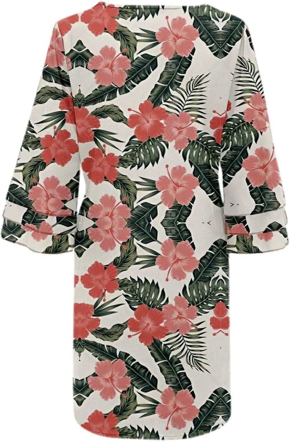 Boho Floral Mini Dress for Women | V Neck 3/4 Bell Sleeve Summer Dress, Flowy Loose Beach Dresses with Casual Chic Style