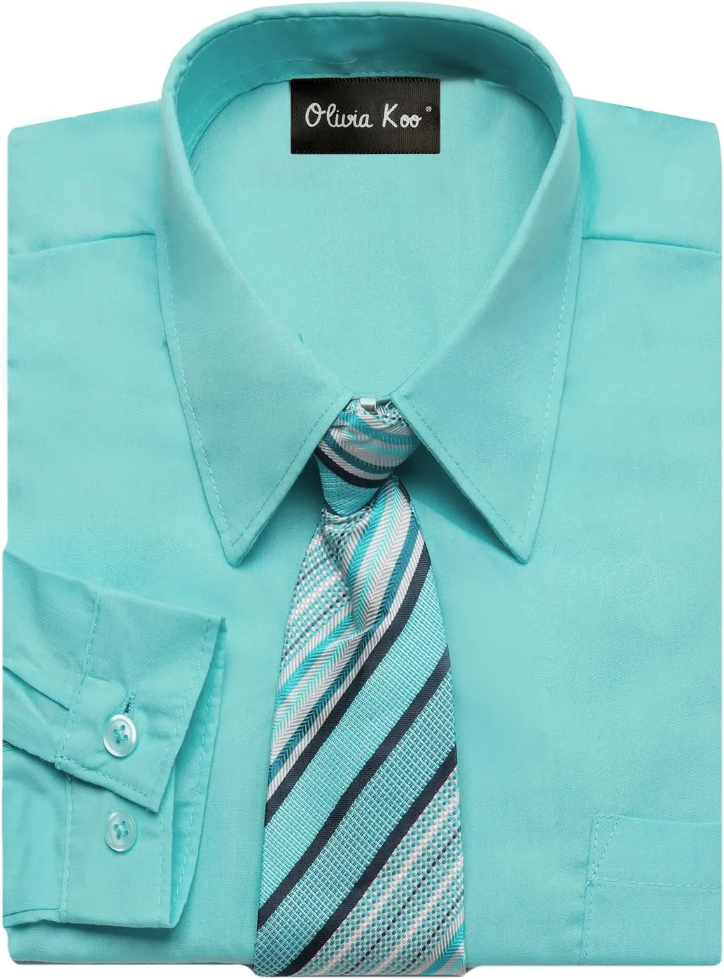 Boys Solid Color Dress Shirt with Matching Tie Set in 14 Colors (Size 2T to 20)