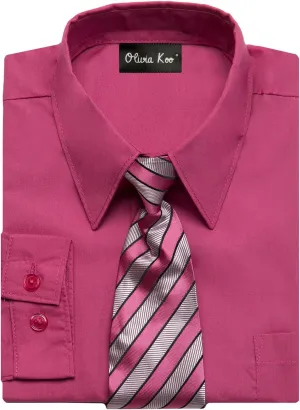 Boys Solid Color Dress Shirt with Matching Tie Set in 14 Colors (Size 2T to 20)