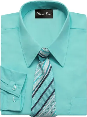 Boys Solid Color Dress Shirt with Matching Tie Set in 14 Colors (Size 2T to 20)