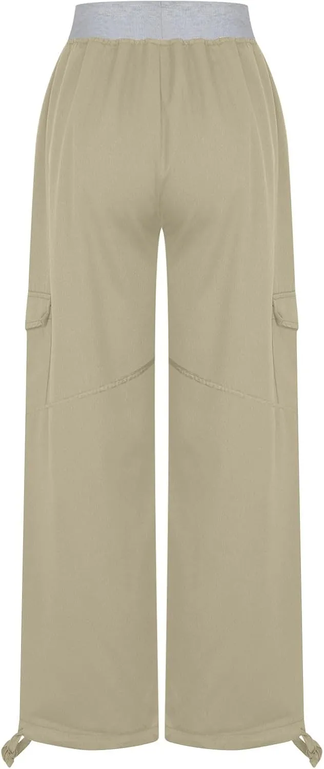 Cargo Yoga Pants for Women 2024 Fashion Wide Leg High Waisted Casual Drawstring Workout Y2K Pants with Pockets