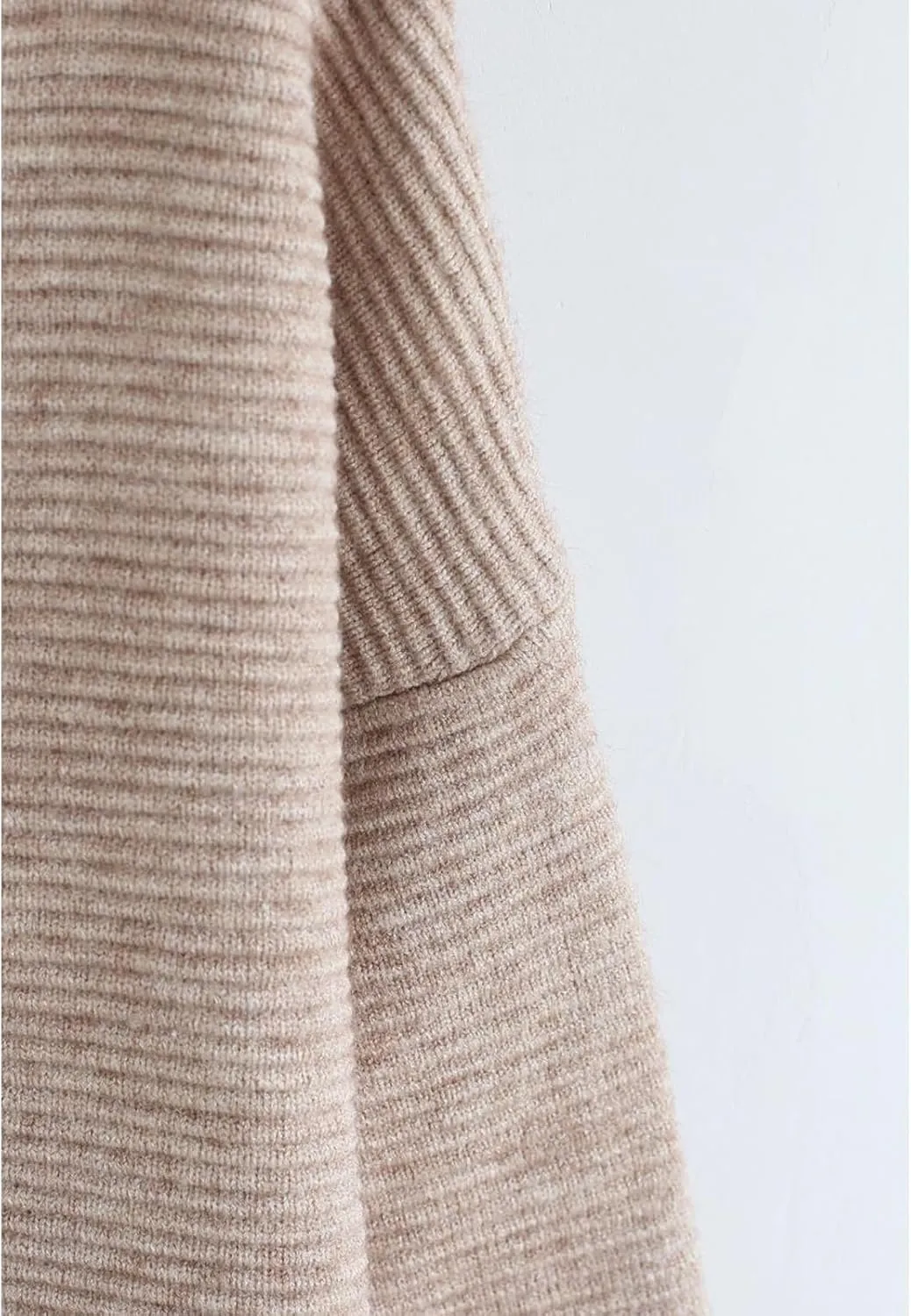 CHICWISH Women's Linen/White/Grey Cozy Ribbed Long Sleeve Turtleneck Knit Top Pullover Sweater