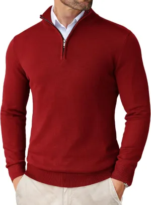 COOFANDY Men's Quarter Zip Up Sweaters Slim Fit Lightweight Mock Neck Pullover Casual Polo Sweaters