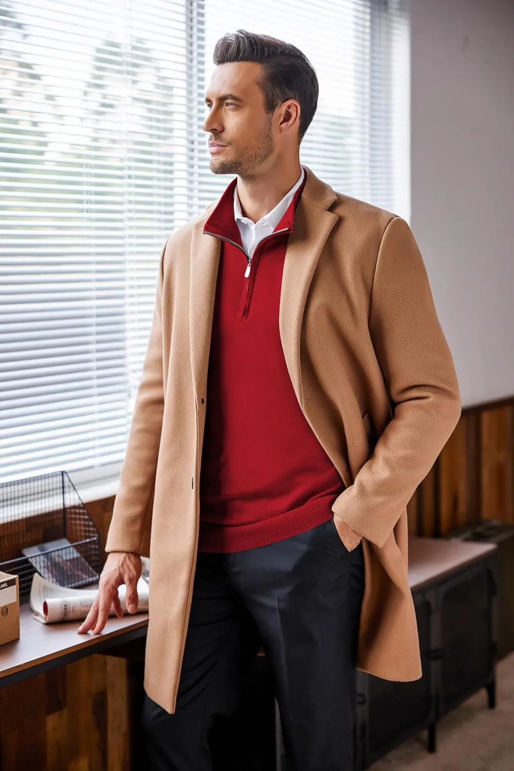 COOFANDY Men's Quarter Zip Up Sweaters Slim Fit Lightweight Mock Neck Pullover Casual Polo Sweaters