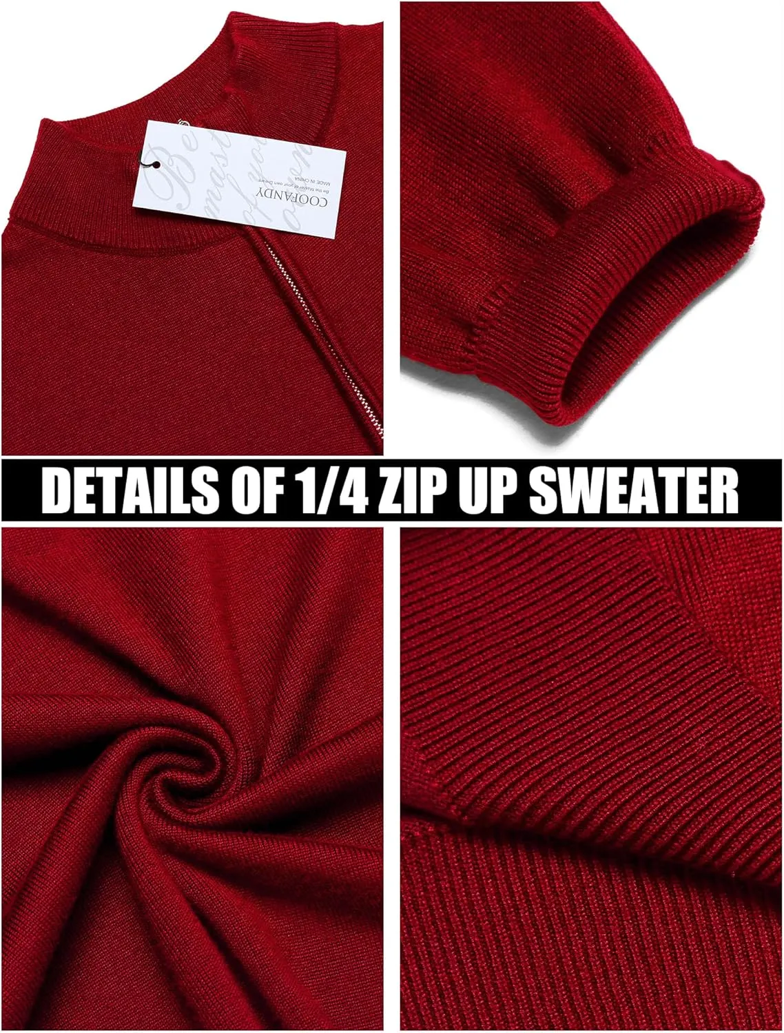 COOFANDY Men's Quarter Zip Up Sweaters Slim Fit Lightweight Mock Neck Pullover Casual Polo Sweaters