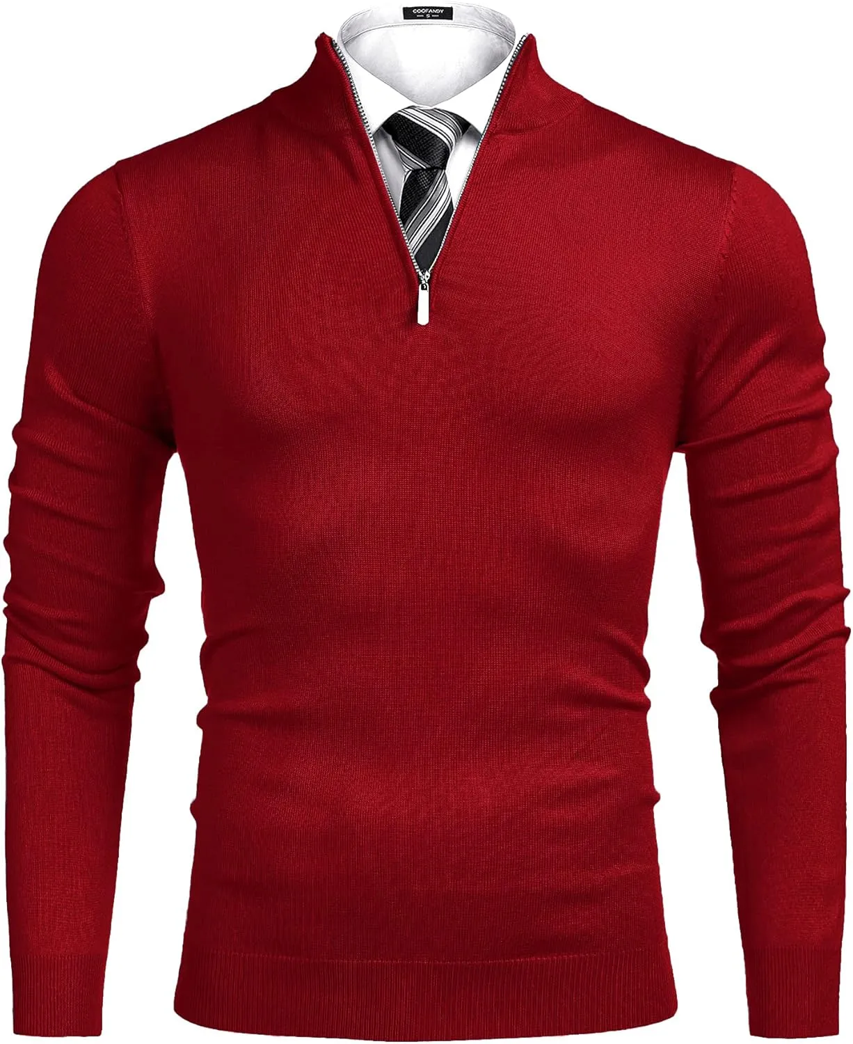 COOFANDY Men's Quarter Zip Up Sweaters Slim Fit Lightweight Mock Neck Pullover Casual Polo Sweaters