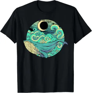 Humpback Whale Marine Life Ocean Nature Sea Blue Waves Moon T-Shirt