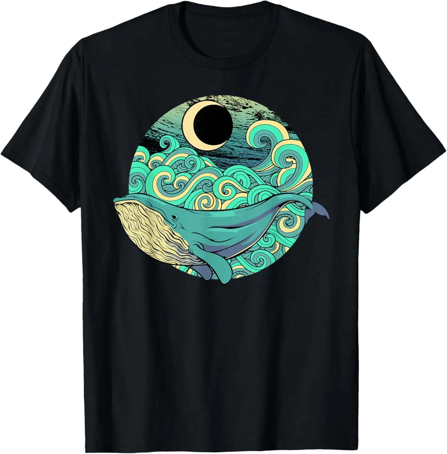 Humpback Whale Marine Life Ocean Nature Sea Blue Waves Moon T-Shirt