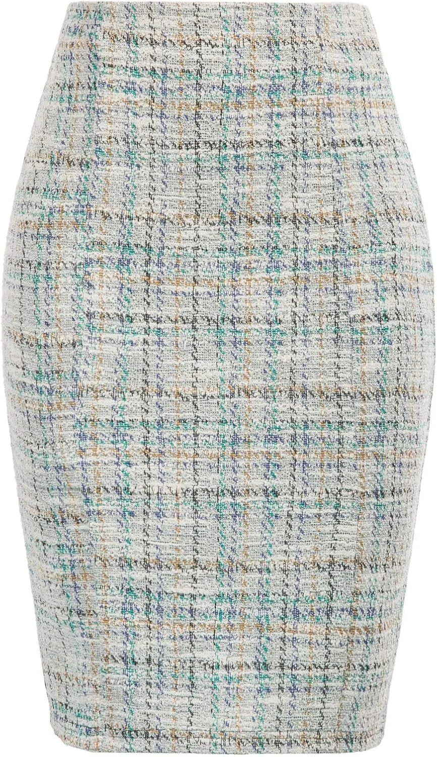 Kate Kasin Womens Knee Length Elastic Waist Stretchy Bodycon Business Tweed Pencil Skirt