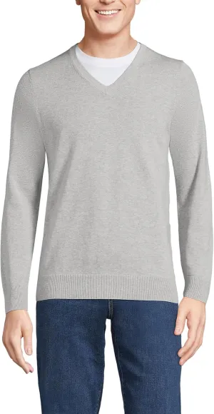 Lands' End Men's Fine Gauge Cotton V Neck Sweater