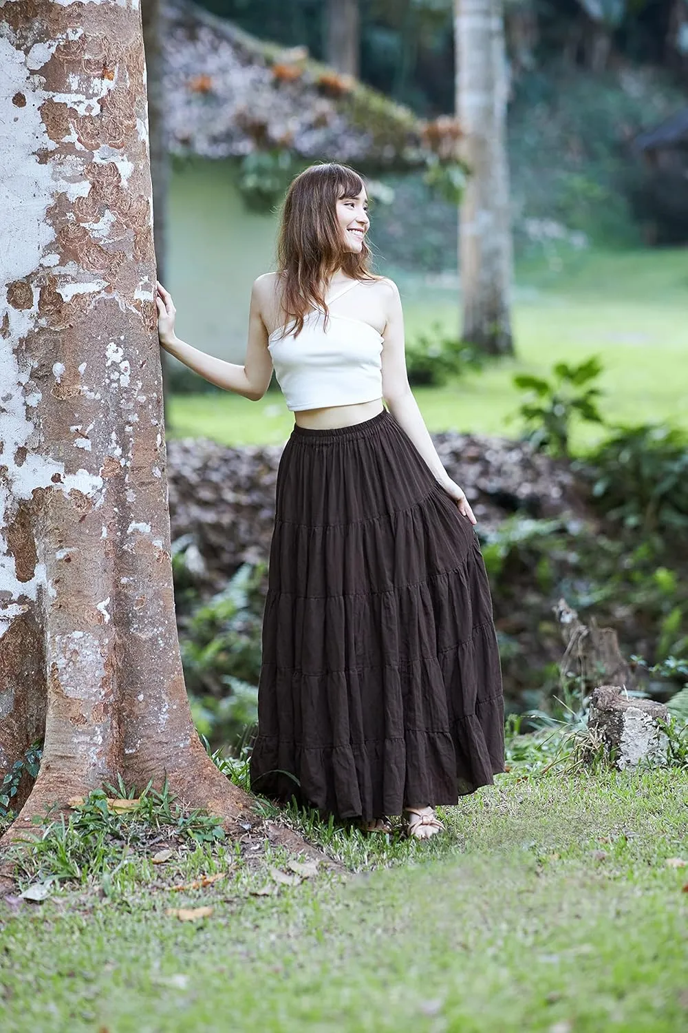 Lannaclothesdesign Women's Cotton Long Ruffle Full Circle Long Skirts Maxi Skirt