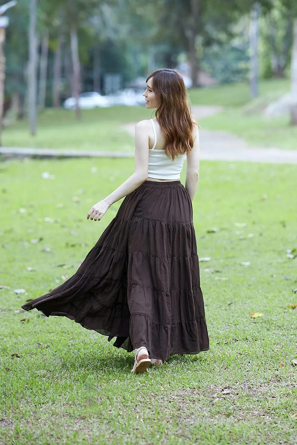 Lannaclothesdesign Women's Cotton Long Ruffle Full Circle Long Skirts Maxi Skirt