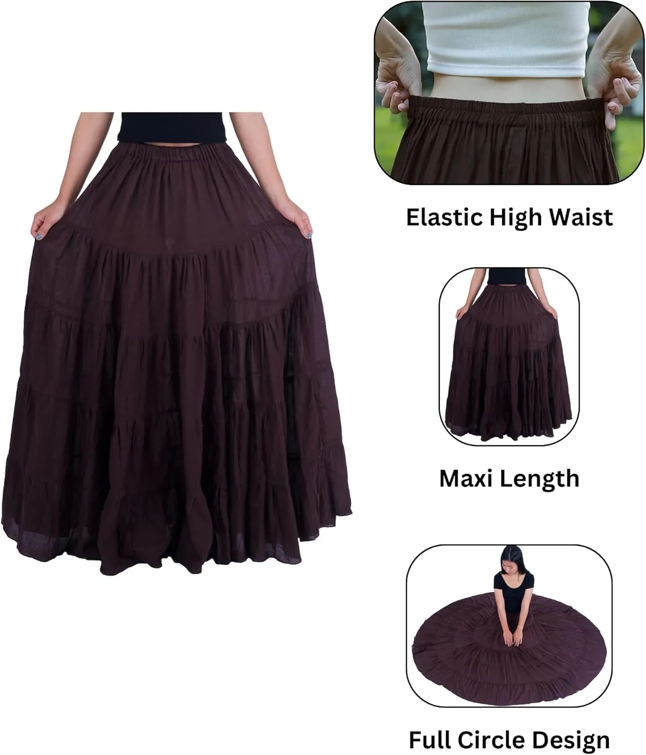 Lannaclothesdesign Women's Cotton Long Ruffle Full Circle Long Skirts Maxi Skirt