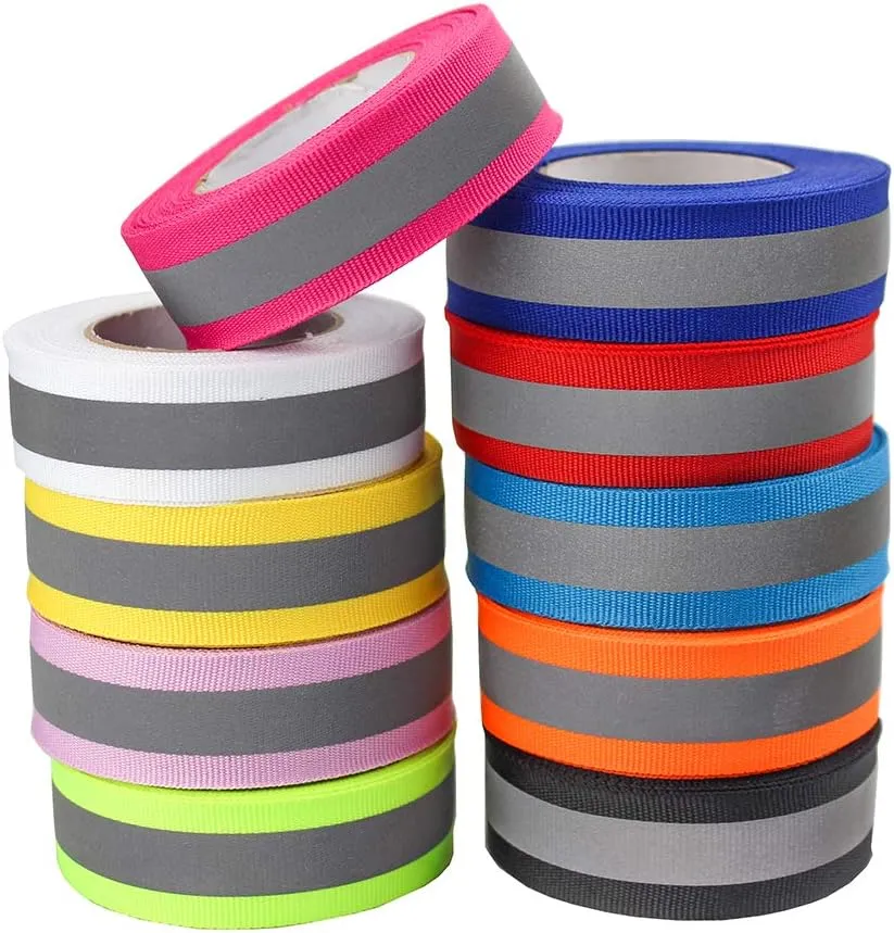 LLPT Reflective Ribbon Sew On Tape High Visibility 2 x 50 Ft Nylon Silver Florescent Safety Webbing for Warning Safety Trim Deco on Vest Belt Jacket Bag Pants Shoes Pet Wears Red(RRR250)