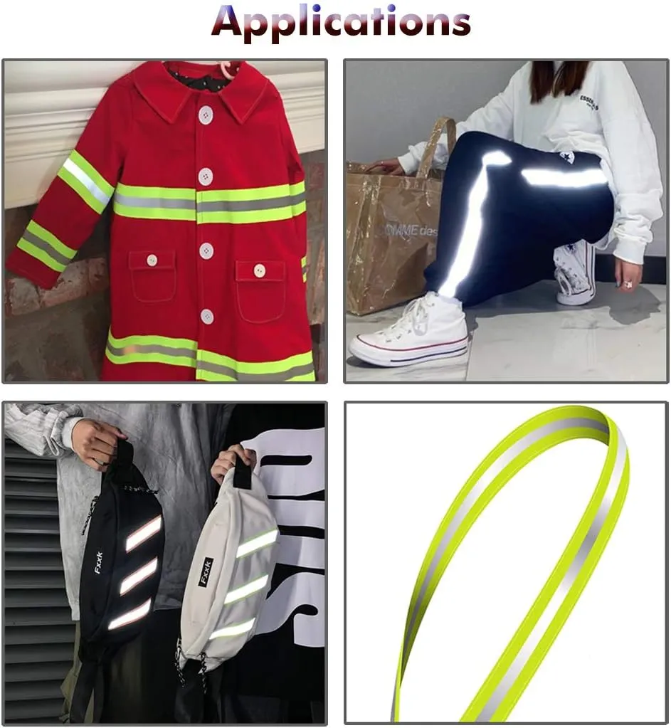 LLPT Reflective Ribbon Sew On Tape High Visibility 2 x 50 Ft Nylon Silver Florescent Safety Webbing for Warning Safety Trim Deco on Vest Belt Jacket Bag Pants Shoes Pet Wears Red(RRR250)