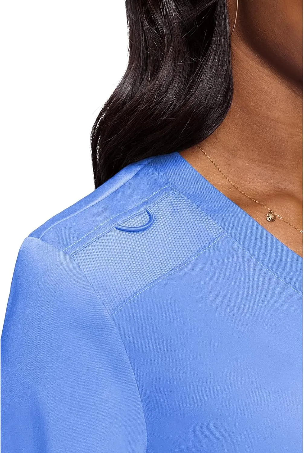 Med Couture Women's V-Neck Scrub Top, Modern Fit Tuck-in Top with Stretchy Rib-Knit Shoulders and Chest Pocket - MC7448