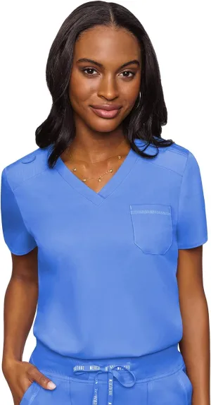 Med Couture Women's V-Neck Scrub Top, Modern Fit Tuck-in Top with Stretchy Rib-Knit Shoulders and Chest Pocket - MC7448