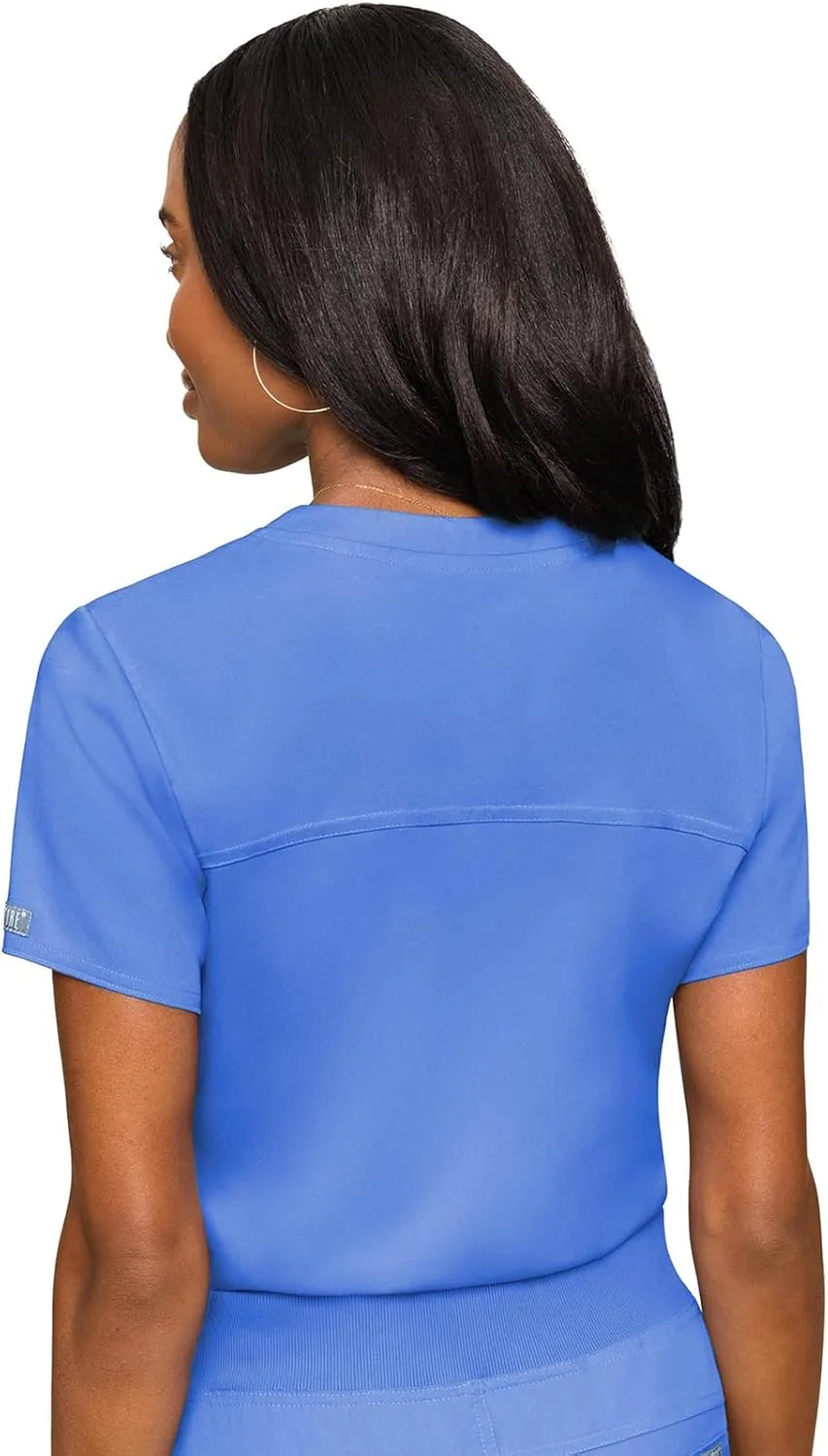 Med Couture Women's V-Neck Scrub Top, Modern Fit Tuck-in Top with Stretchy Rib-Knit Shoulders and Chest Pocket - MC7448