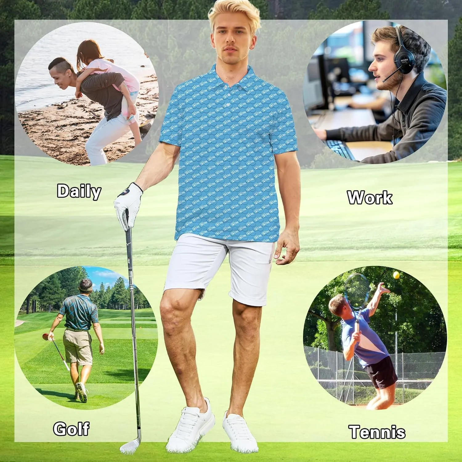 Men's Golf Polo Shirts Short Sleeve Performance Moisture Wicking Dry Fit Golf Shirts for Men