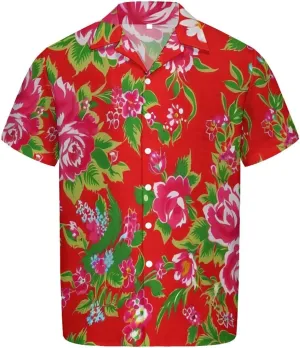 Navy Blue Background Floral Pattern Cuban Collar Pocketless Beach Polo Shirts Short Sleeved Men's Shirt