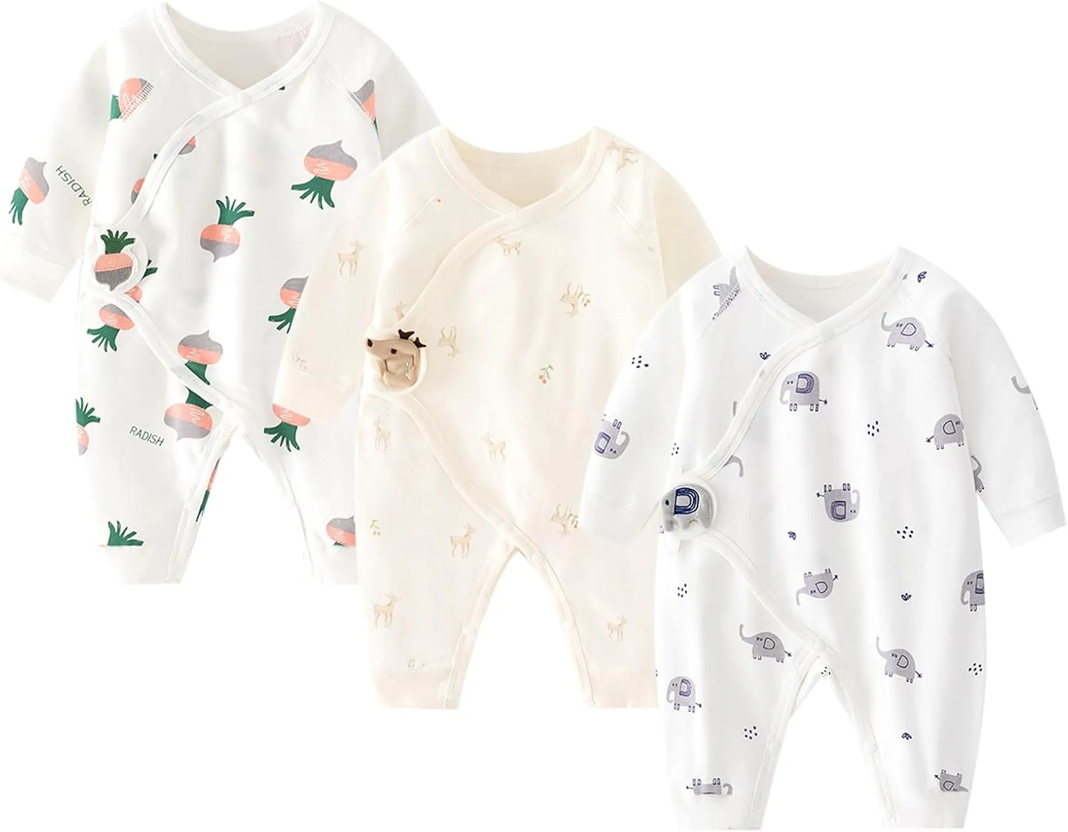 Newborn Baby Romper - Unisex Cotton Bodysuit for Infant Baby Boys Girls 3 Pack Long Sleeve Button Solid Jumpsuits