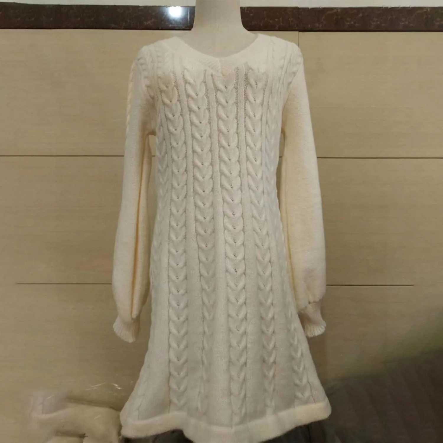 Oplxuo Women's Cable Knit Sweater Dress Casual V-Neck Long Sleeve Flared A-Line Short Mini Dresses for Fall Winter