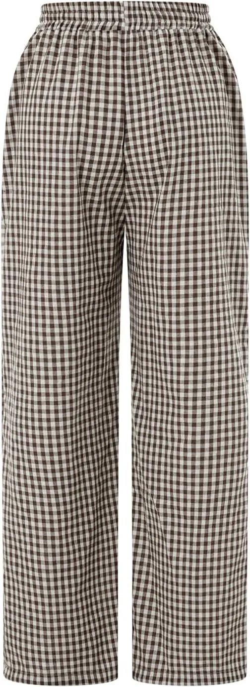 Owl's-Yard Women Y2K Gingham Print Pants Elastic Waist Dreawstring Wide Leg Trousers Striped Casual Lounge Pants with Pockets