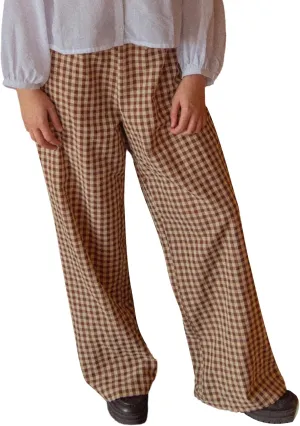 Owl's-Yard Women Y2K Gingham Print Pants Elastic Waist Dreawstring Wide Leg Trousers Striped Casual Lounge Pants with Pockets