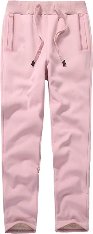 PEHMEA Women's Warm Fleece Joggers Pants Workout Athletic Winter Sherpa Lined Sweatpants(02 Pink-M)