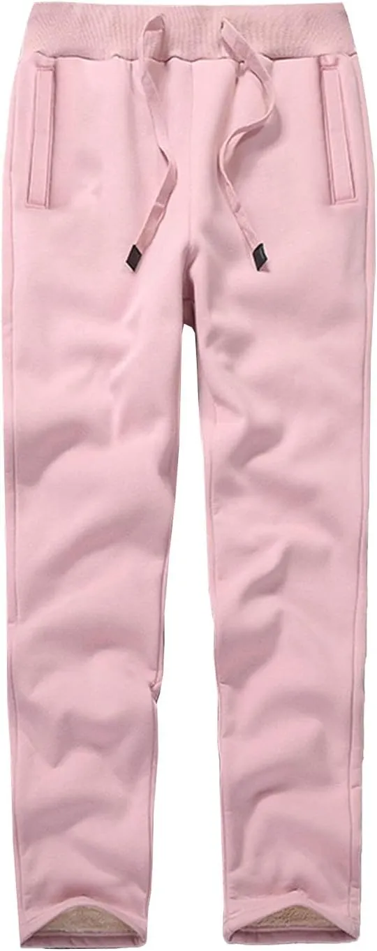 PEHMEA Women's Warm Fleece Joggers Pants Workout Athletic Winter Sherpa Lined Sweatpants(02 Pink-M)
