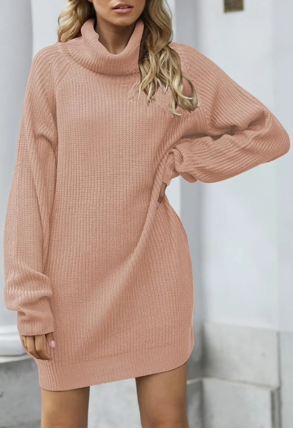 Pink Queen Women's Loose Turtleneck Oversize Long Pullover Sweater Dress