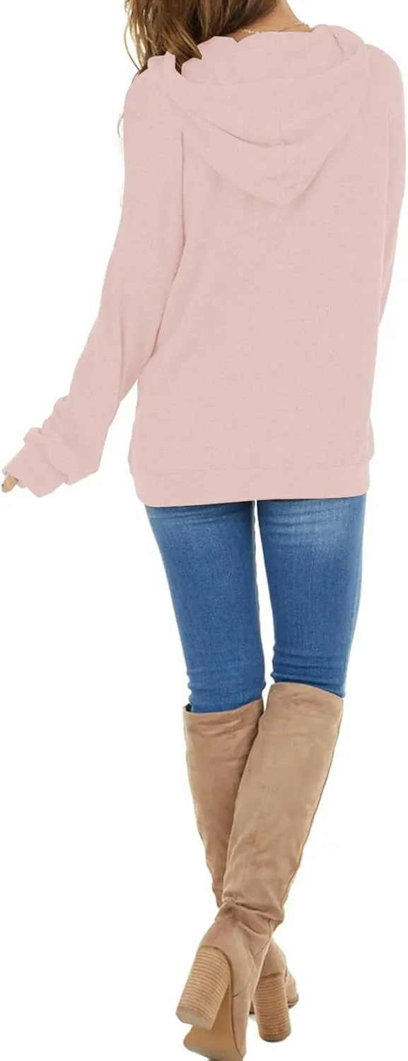 PRETTODAY Women's Casual Lightweight Hoodies Long Sleeve White Drawstring Sweatshirts Loose Pullovers with Pocket