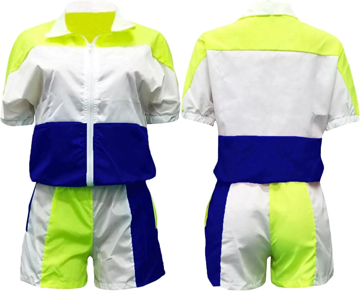 Raboolion Women's 2 Piece Outfits Tracksuit Jumpsuits Color Block Lightweight Windbreaker Jacket Crop Top Shorts Pants Set