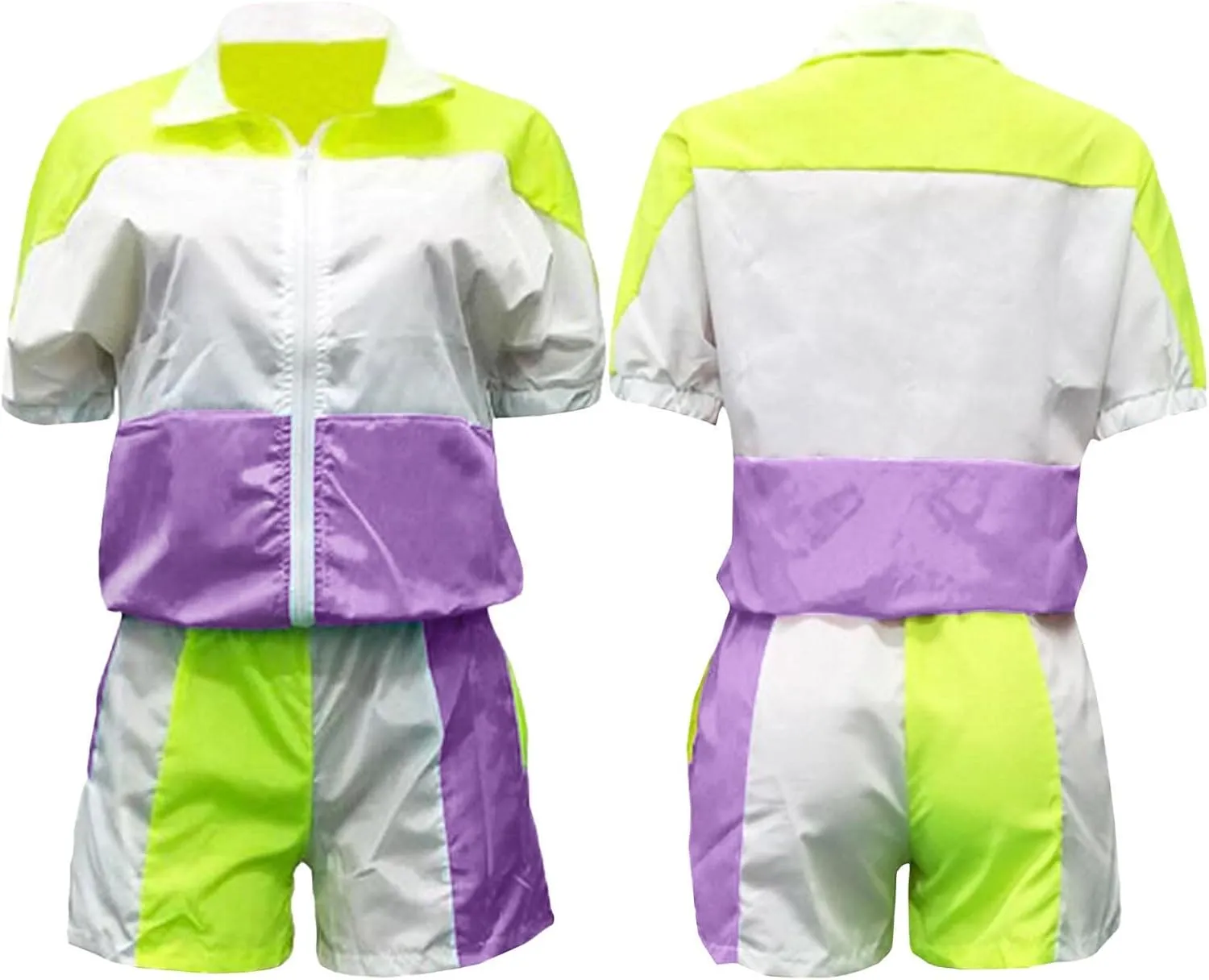 Raboolion Women's 2 Piece Outfits Tracksuit Jumpsuits Color Block Lightweight Windbreaker Jacket Crop Top Shorts Pants Set
