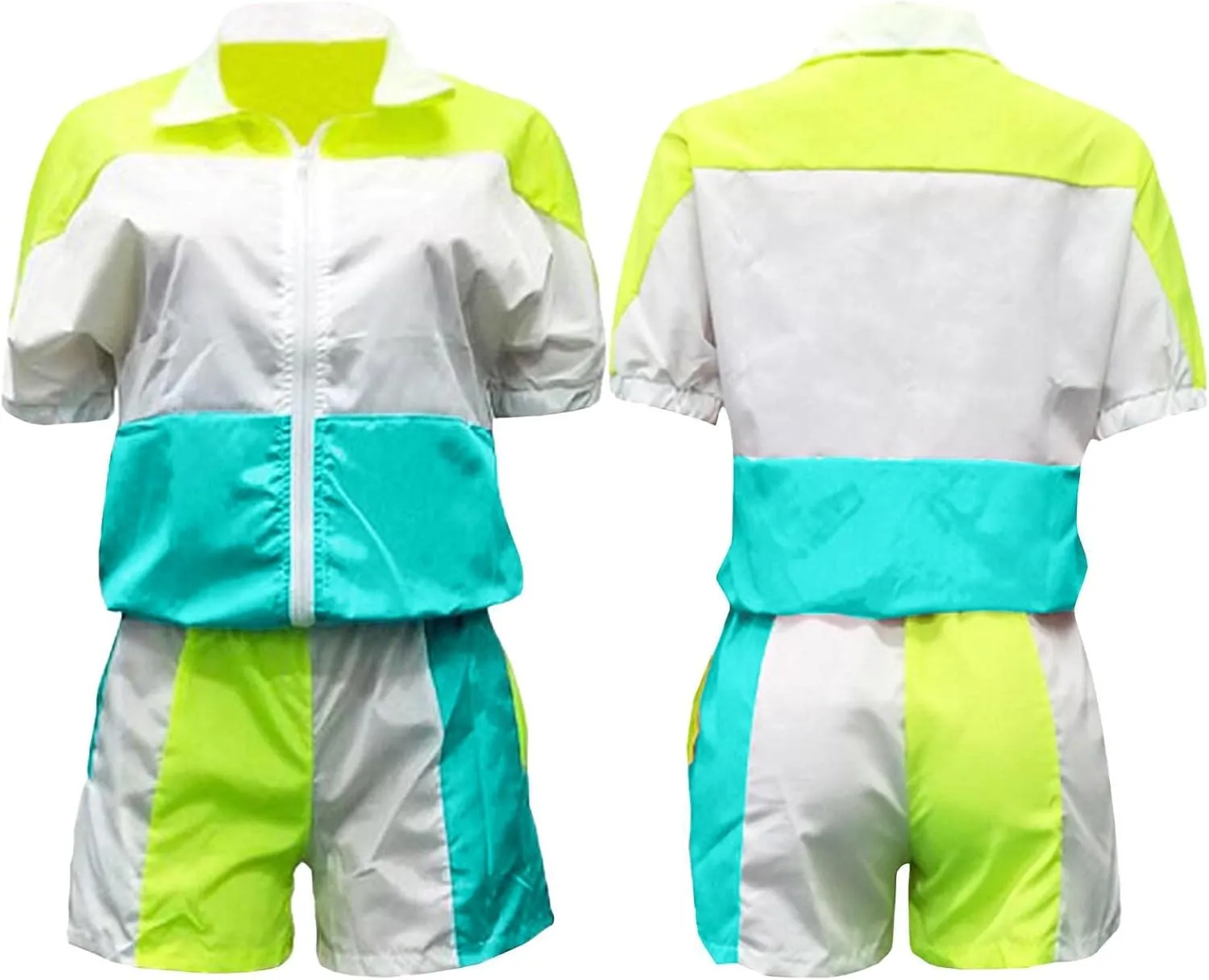 Raboolion Women's 2 Piece Outfits Tracksuit Jumpsuits Color Block Lightweight Windbreaker Jacket Crop Top Shorts Pants Set