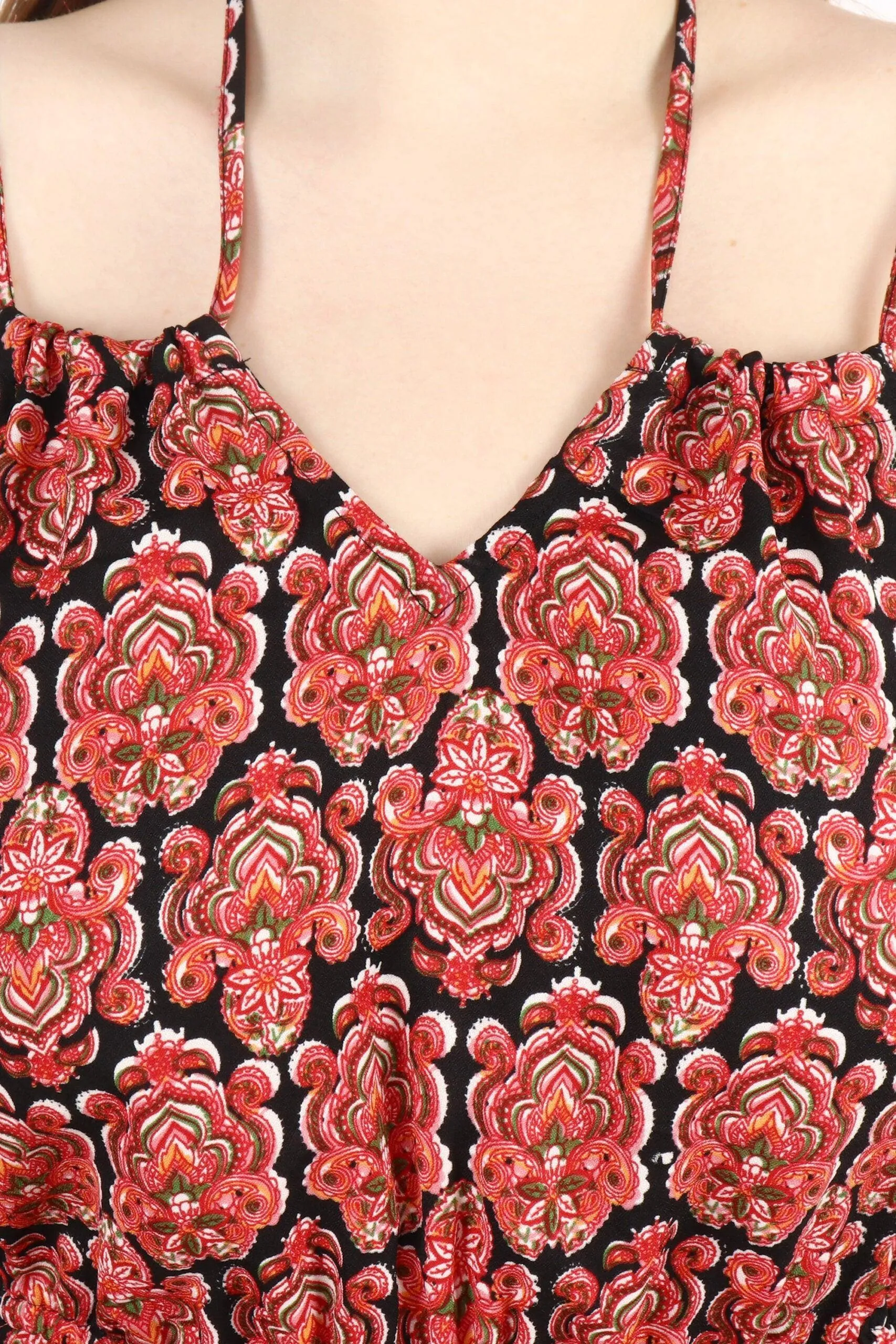 Red & Blue Graphic Motif Printed Playsuit