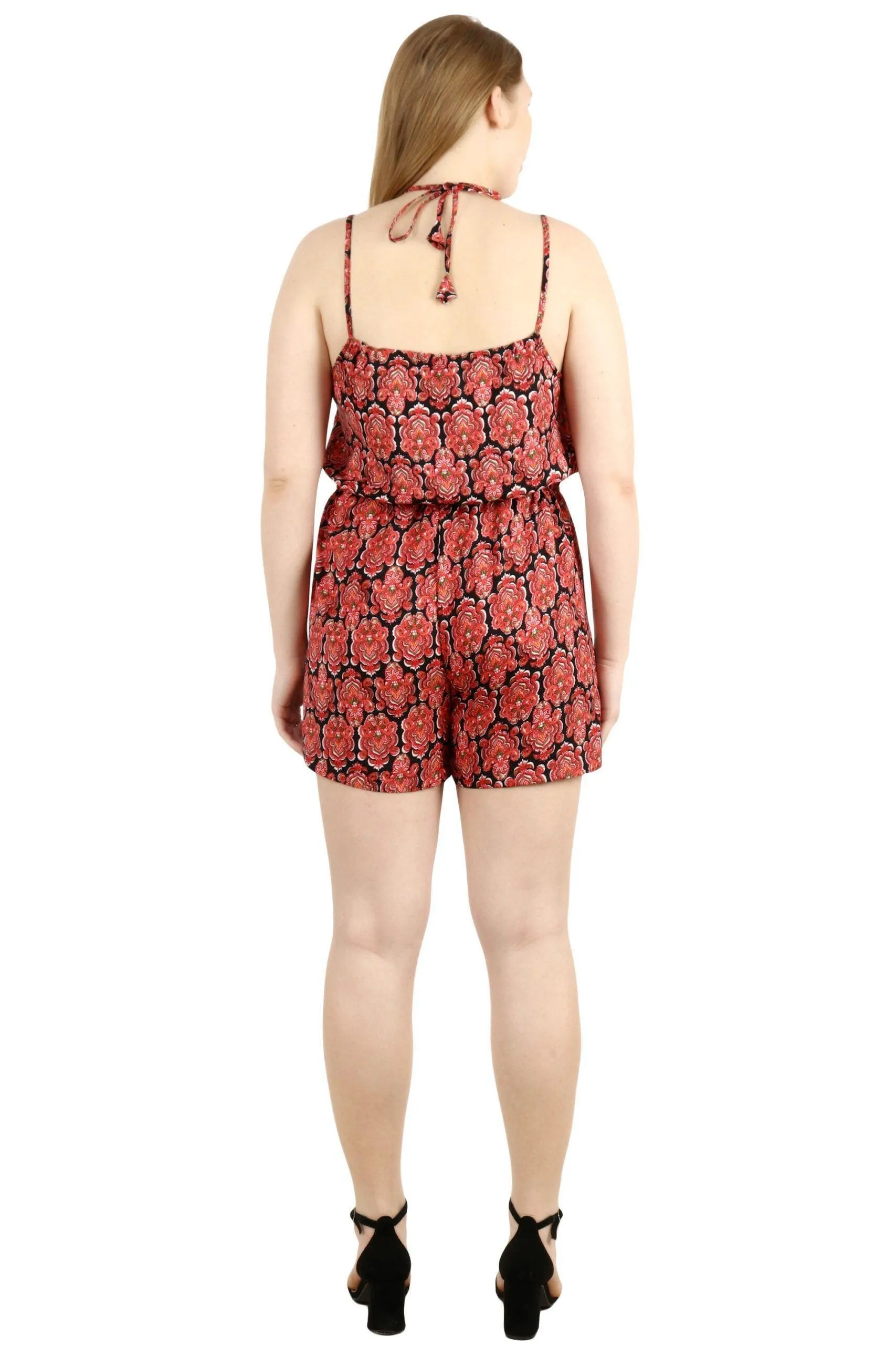 Red & Blue Graphic Motif Printed Playsuit