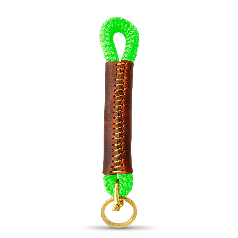 Rope   Leather Keychain in Neon Green