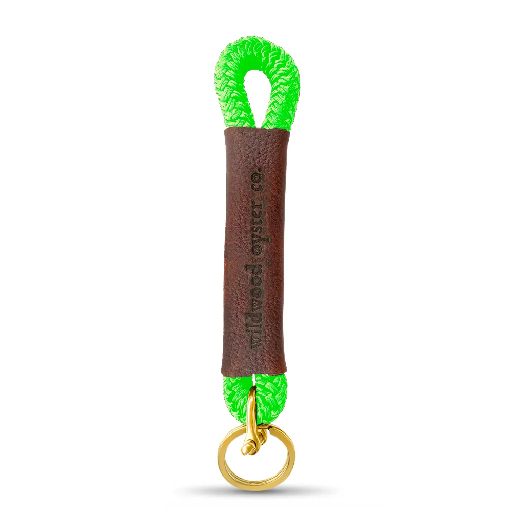 Rope   Leather Keychain in Neon Green
