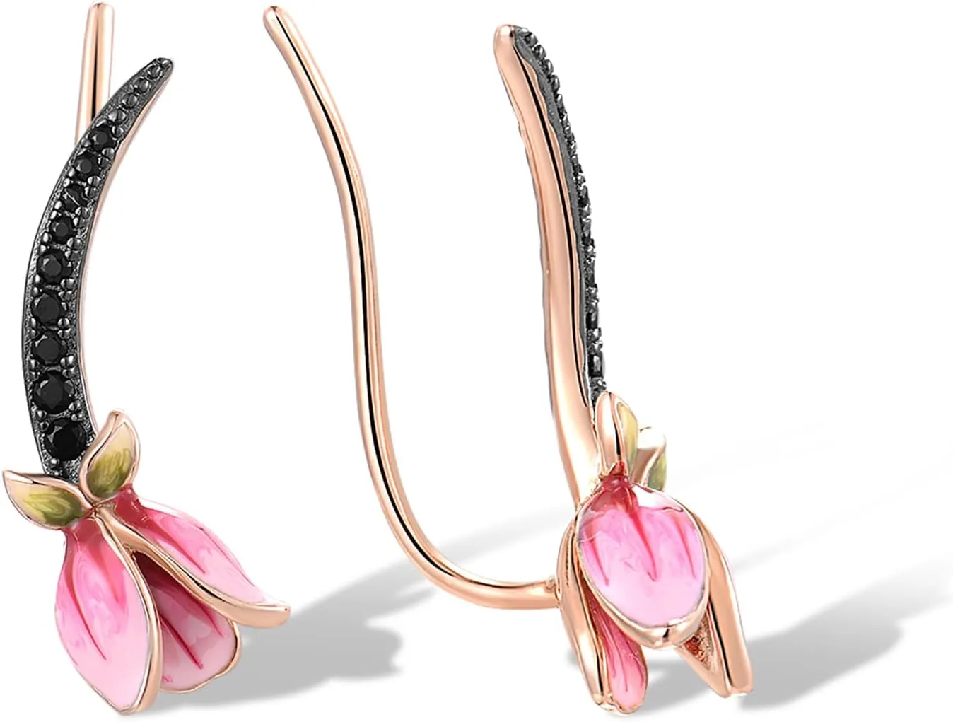 Santuzza 925 Sterling Silver Pink Tulip Cuff Pierce Earrings for Women