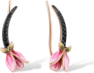 Santuzza 925 Sterling Silver Pink Tulip Cuff Pierce Earrings for Women