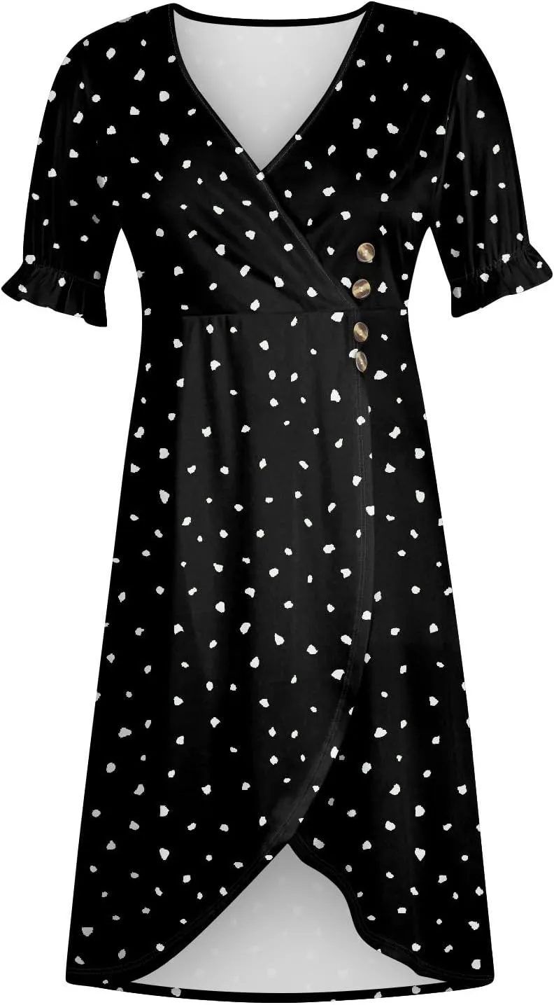 Shift Dresses for Women Faux Wrap Irregular Hem Boho Midi-Dress Elegant Summer 2024