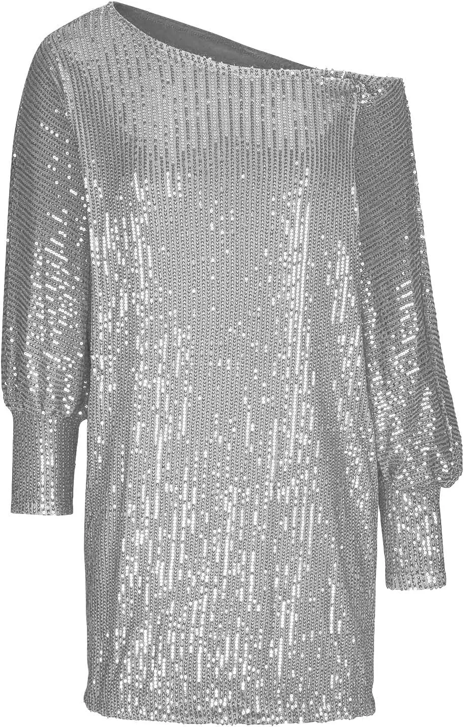 Sparkly Dresses for Women Women's Fashion Dresses Slant Shoulder Long Sleeve Dresses Solid Color Sexy Dresses