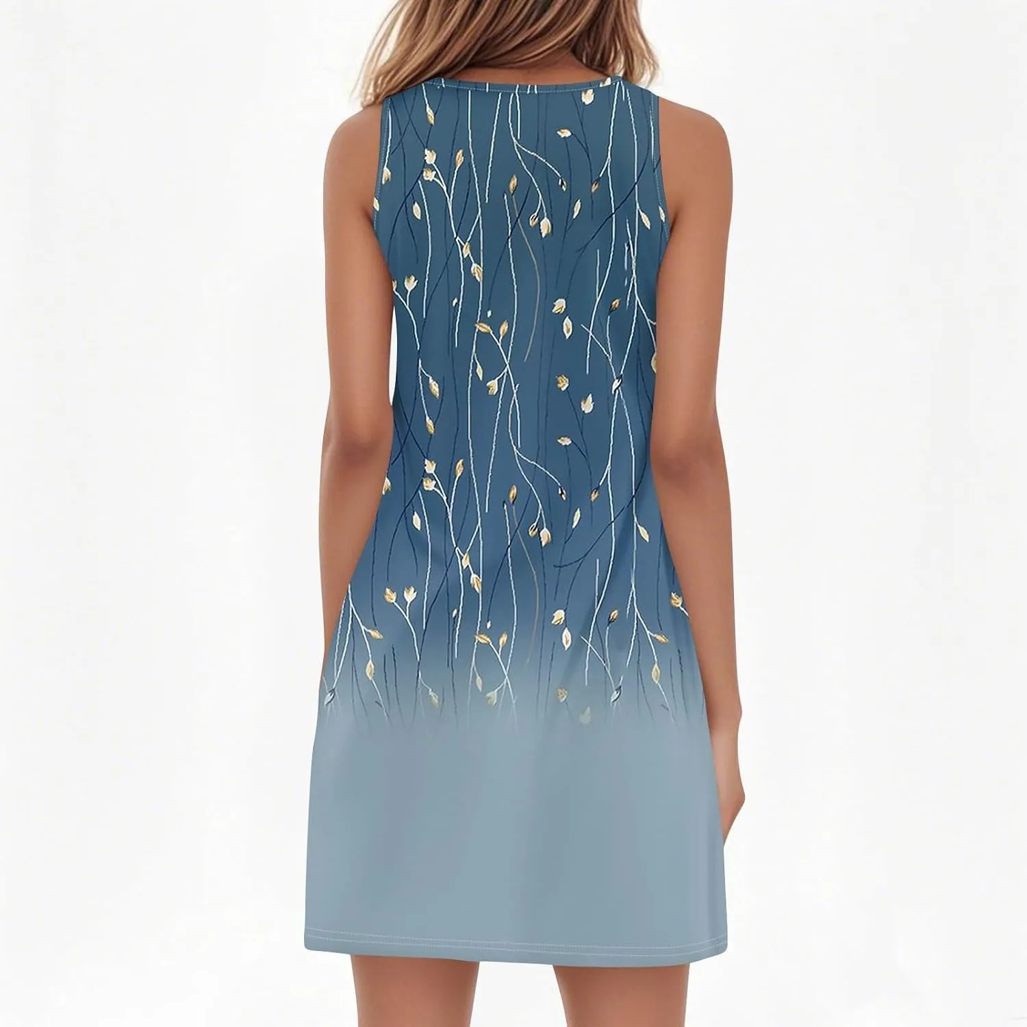 Summer Dresses for Women V-Neck Sundresses Sleeveless Loose Sleep Dress Beach Tank Dress Floral Casual T Shirt Dresses