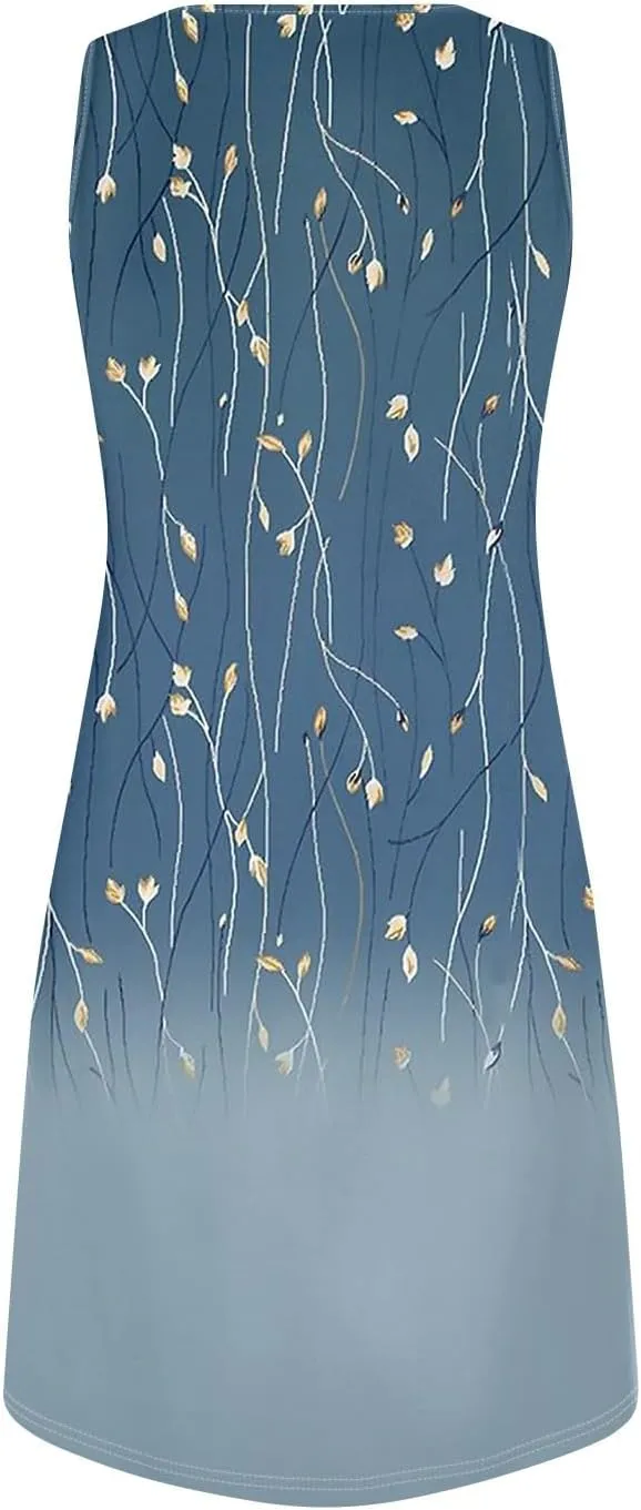 Summer Dresses for Women V-Neck Sundresses Sleeveless Loose Sleep Dress Beach Tank Dress Floral Casual T Shirt Dresses