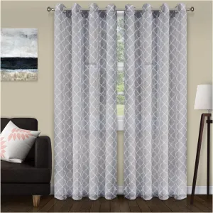 Superior Trellis Sheer Curtains, Window Accents, Perfect For Natural Light, Geometric, Lattice, Modern, Transitional, Traditional with Grommets, Curtain Set of 2 Panels, 52" x 108", Grey